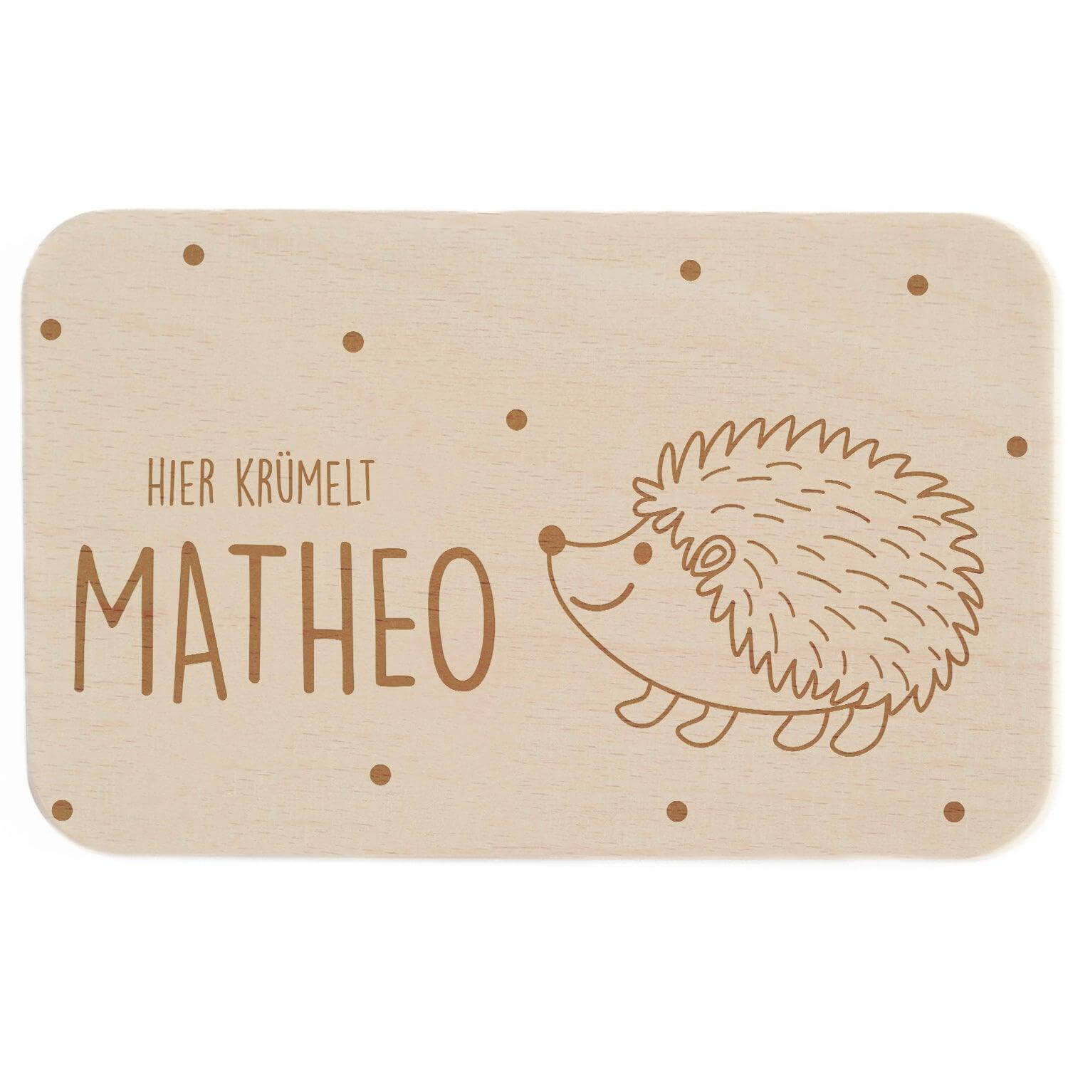 Personalisiertes Frühstücksbrettchen Fröhlicher Igel