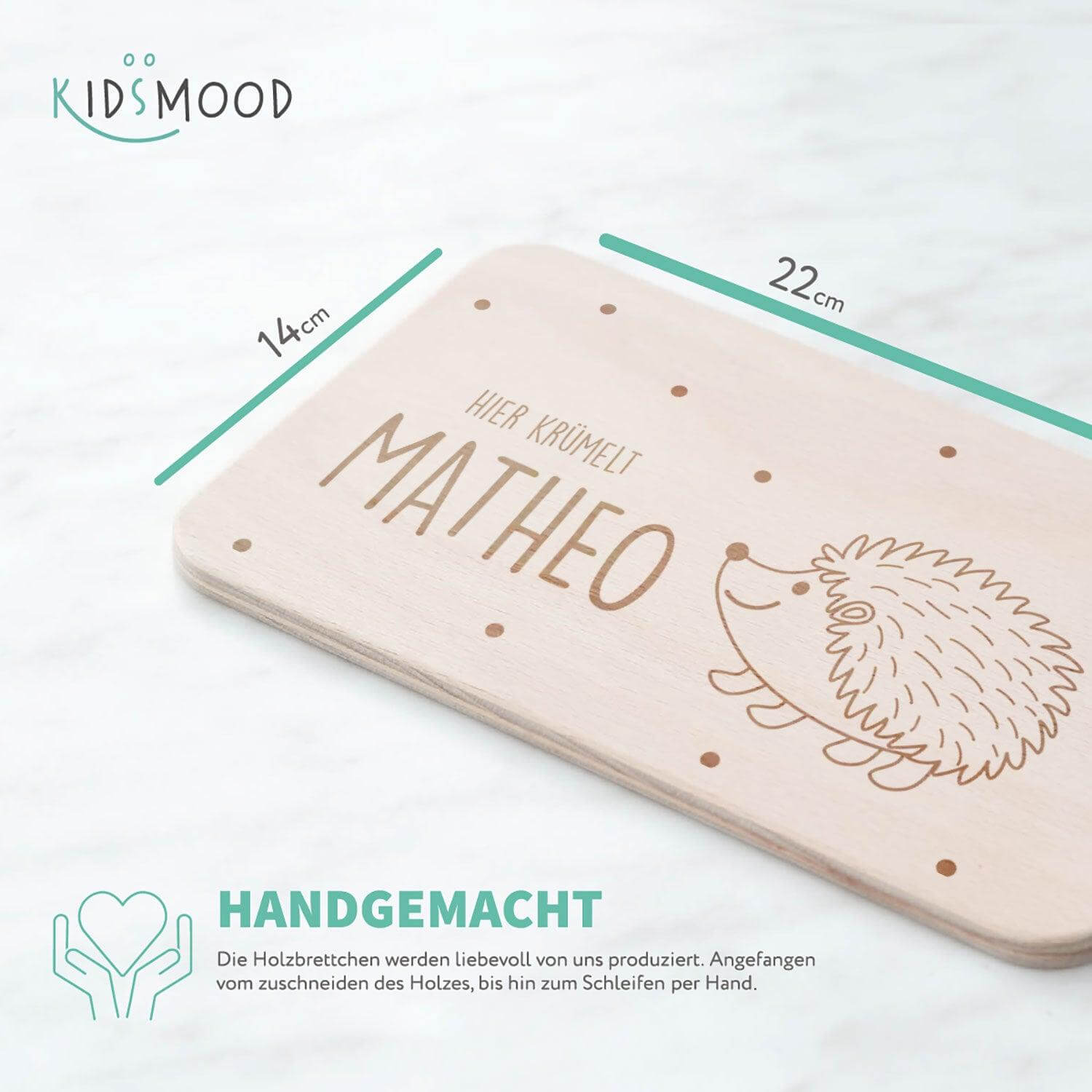 Personalisiertes Frühstücksbrettchen Fröhlicher Igel