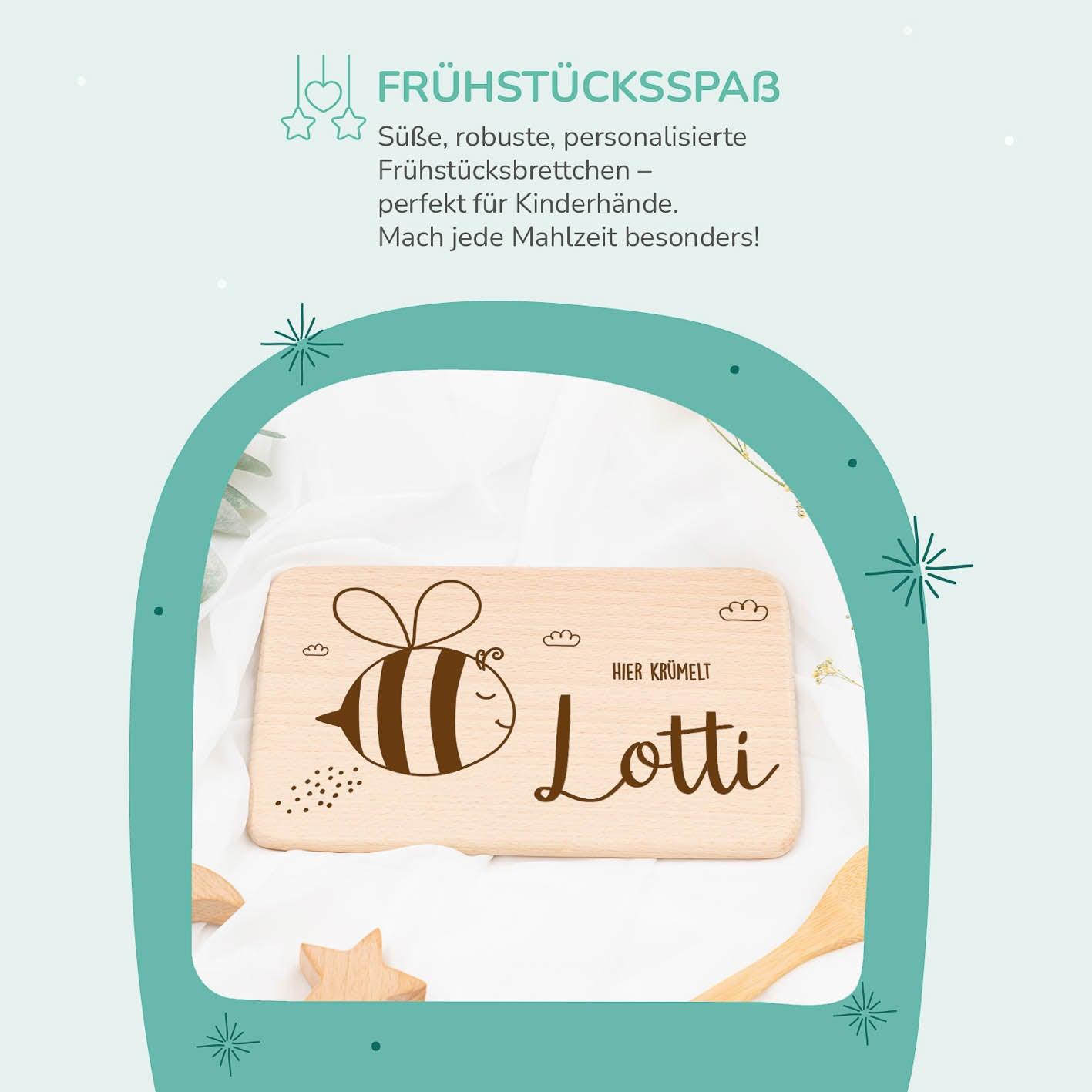 detailed view of bee design on breakfast board