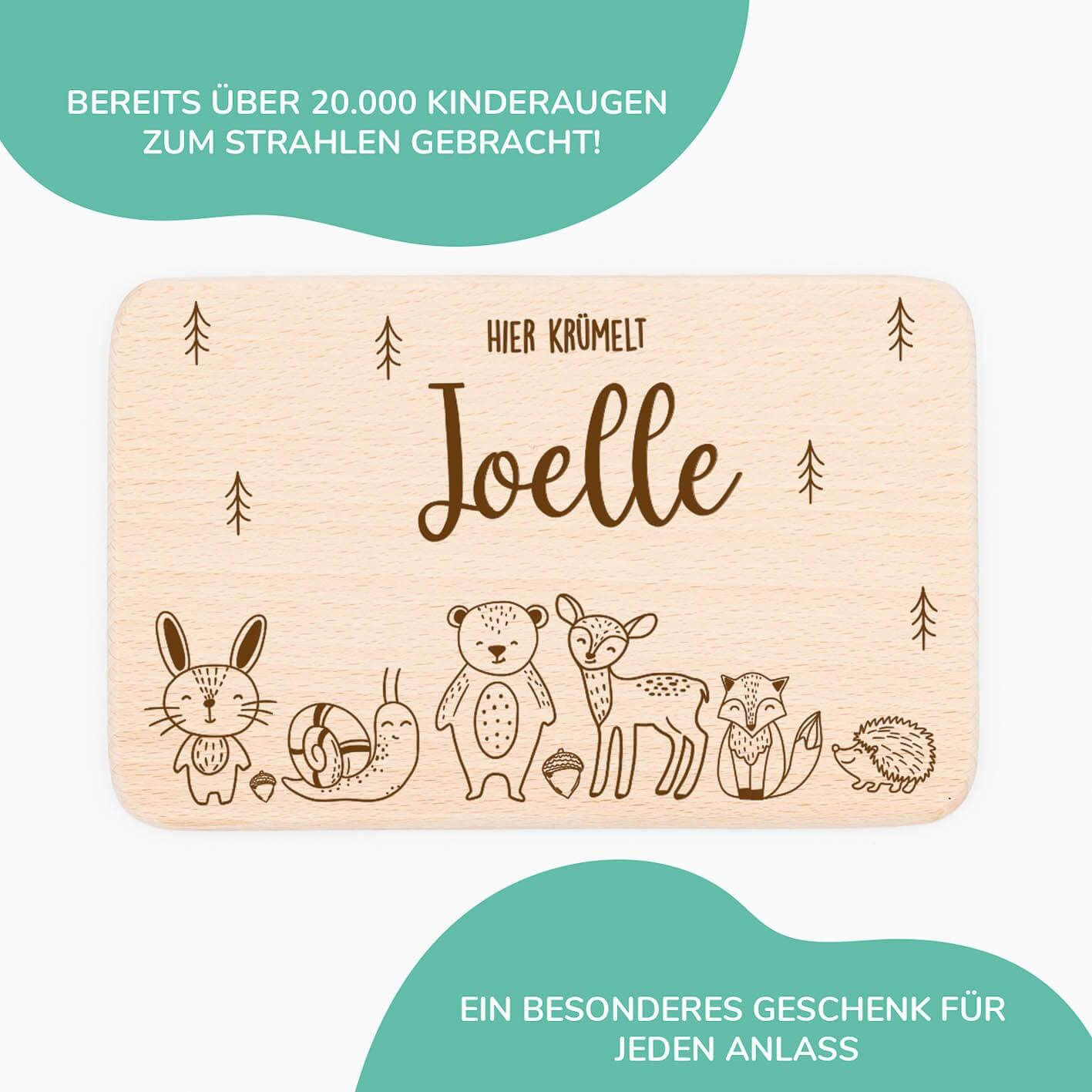 engraved breakfast board with forest animals and custom name