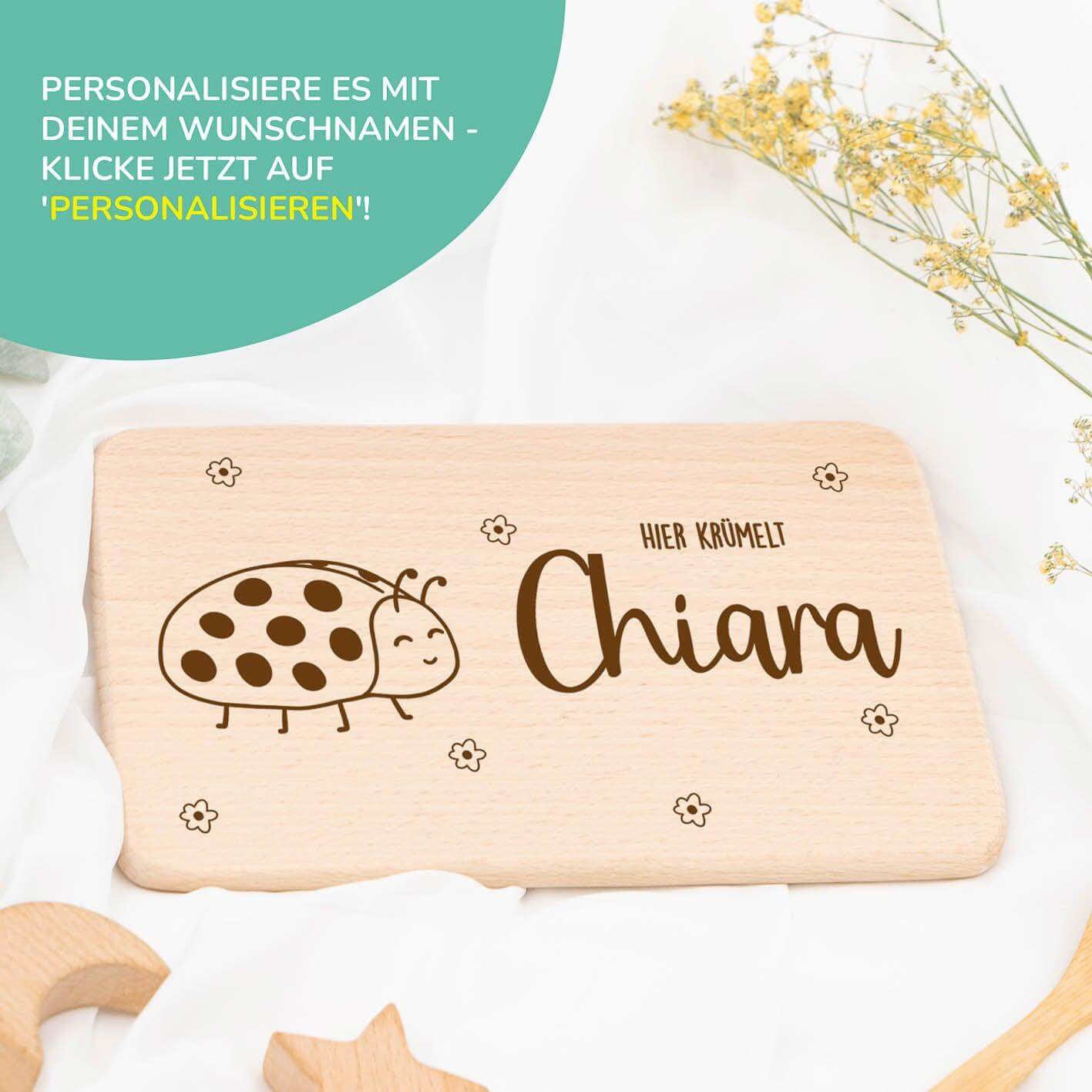Personalisiertes Frühstücksbrettchen Marienkäfer