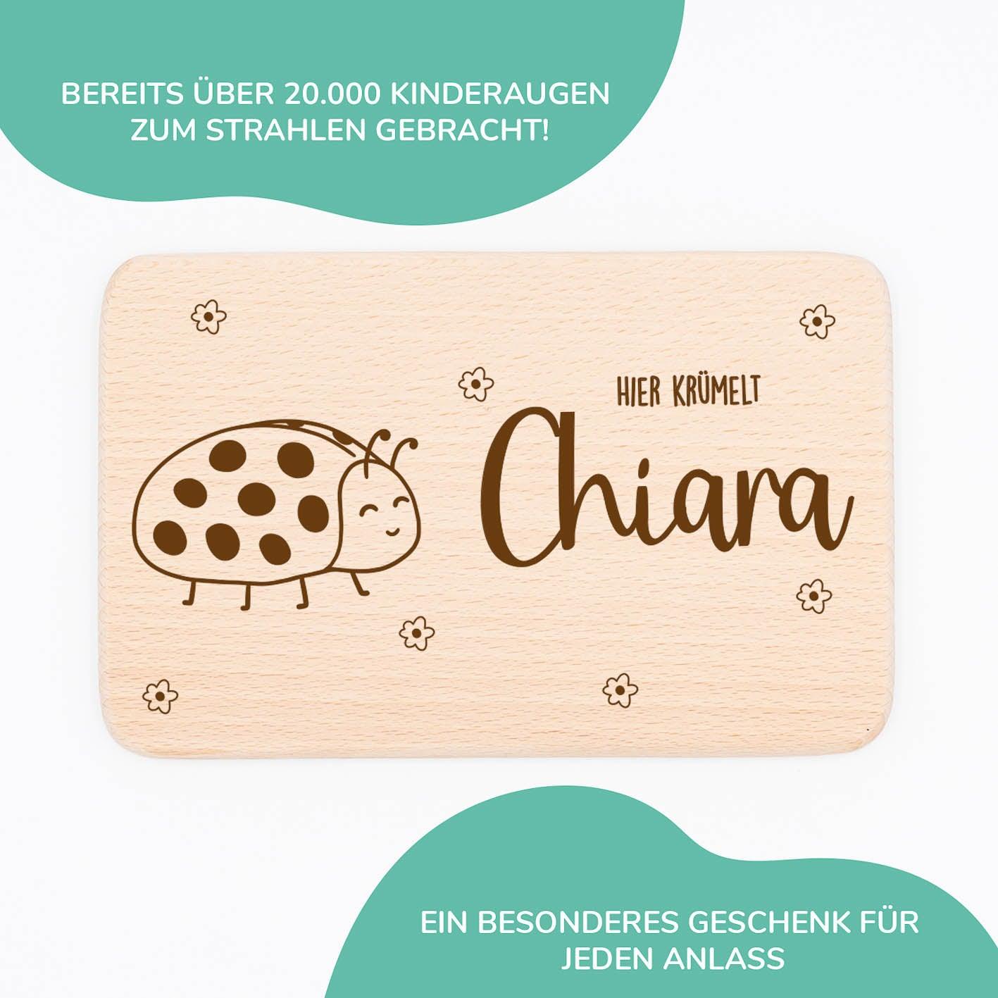 Personalisiertes Frühstücksbrettchen Marienkäfer