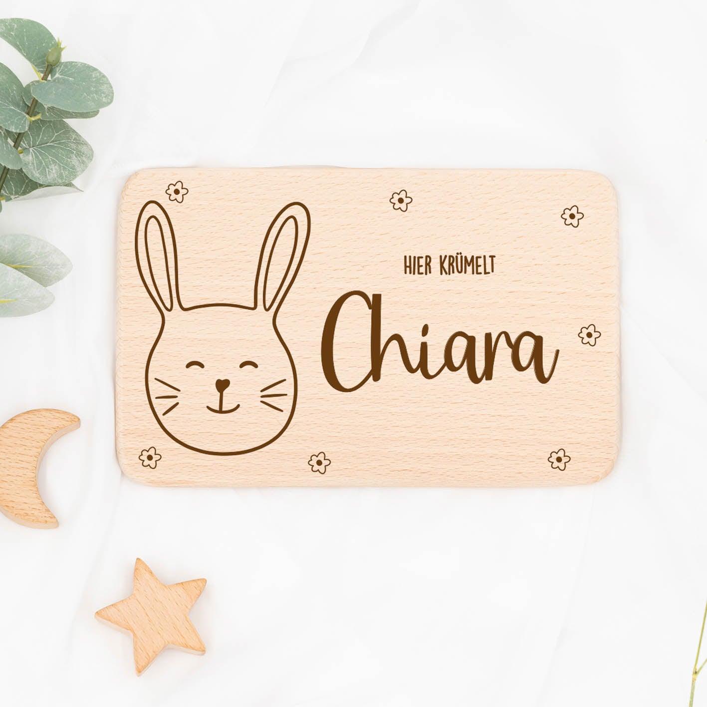 personalized breakfast board with rabbit design