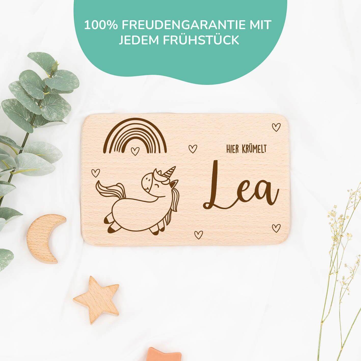 Personalisiertes Frühstücksbrettchen Regenbogen & Einhorn