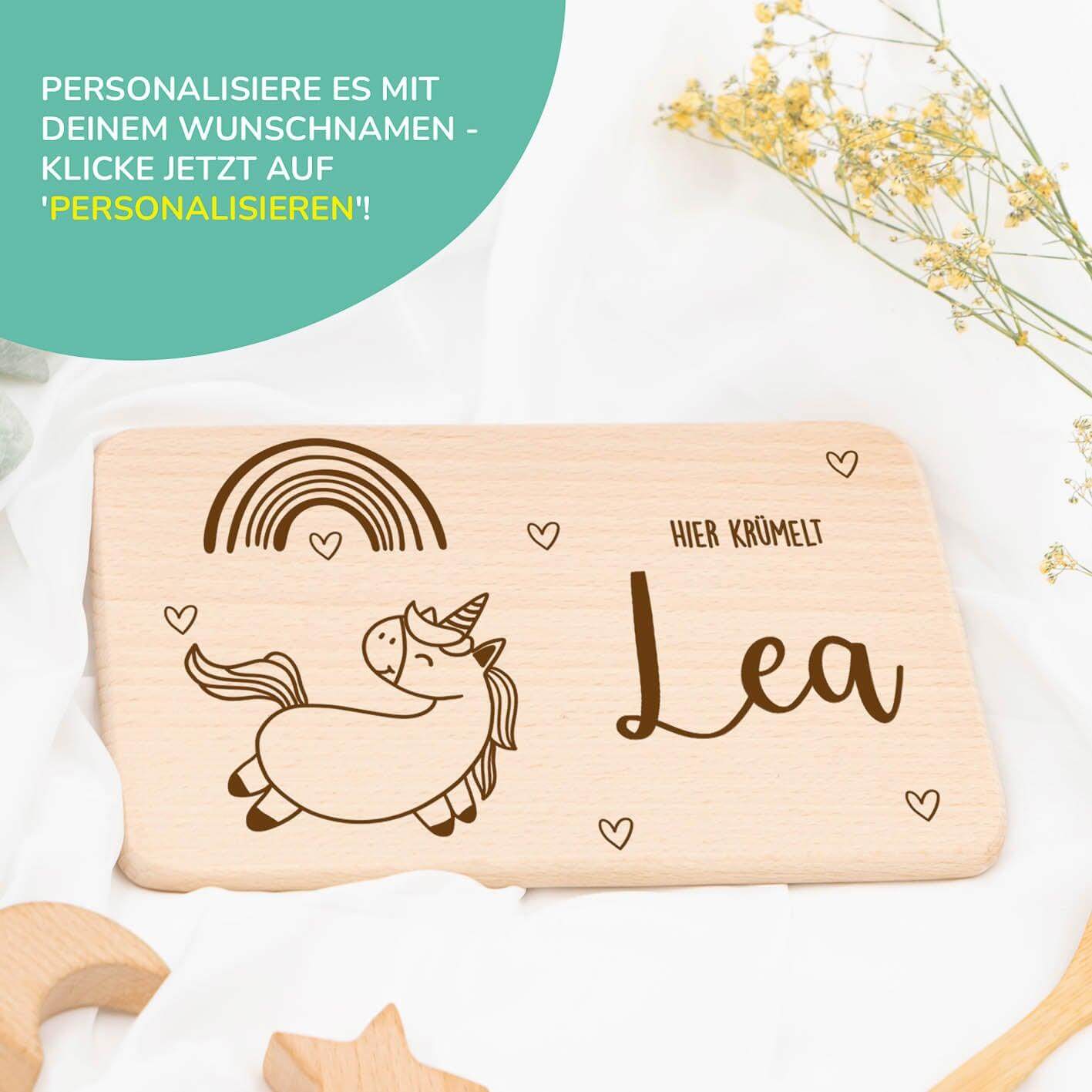 Personalisiertes Frühstücksbrettchen Regenbogen & Einhorn