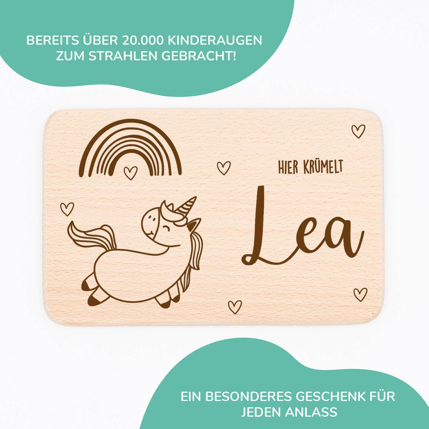 Personalisiertes Frühstücksbrettchen Regenbogen & Einhorn