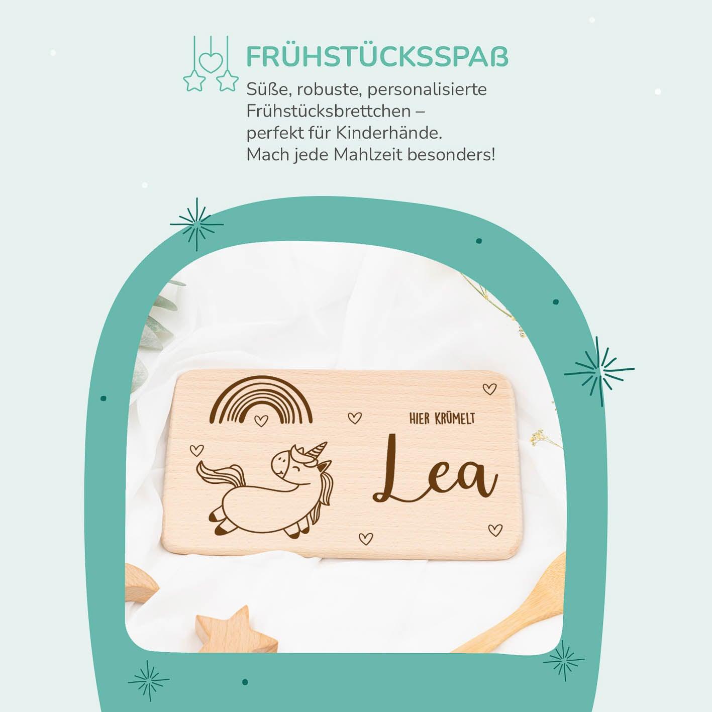 Personalisiertes Frühstücksbrettchen Regenbogen & Einhorn