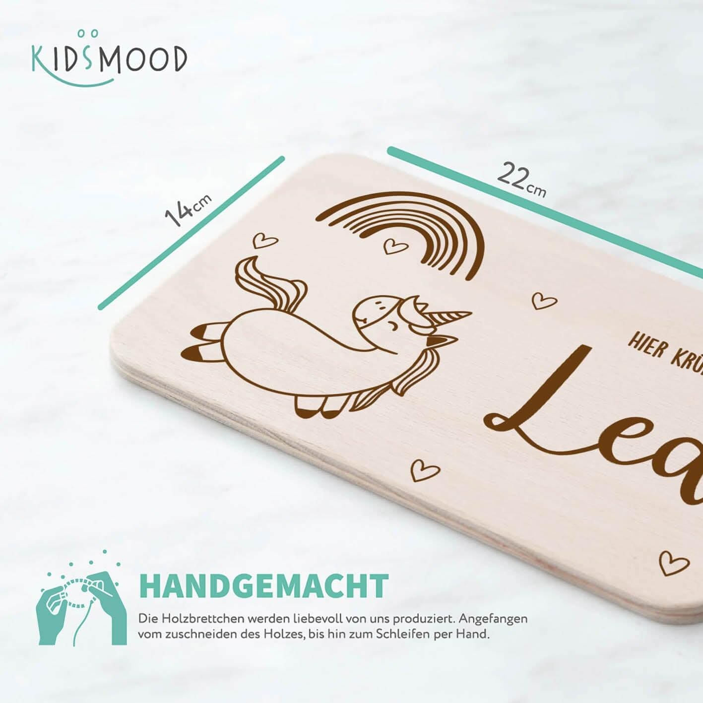 Personalisiertes Frühstücksbrettchen Regenbogen & Einhorn