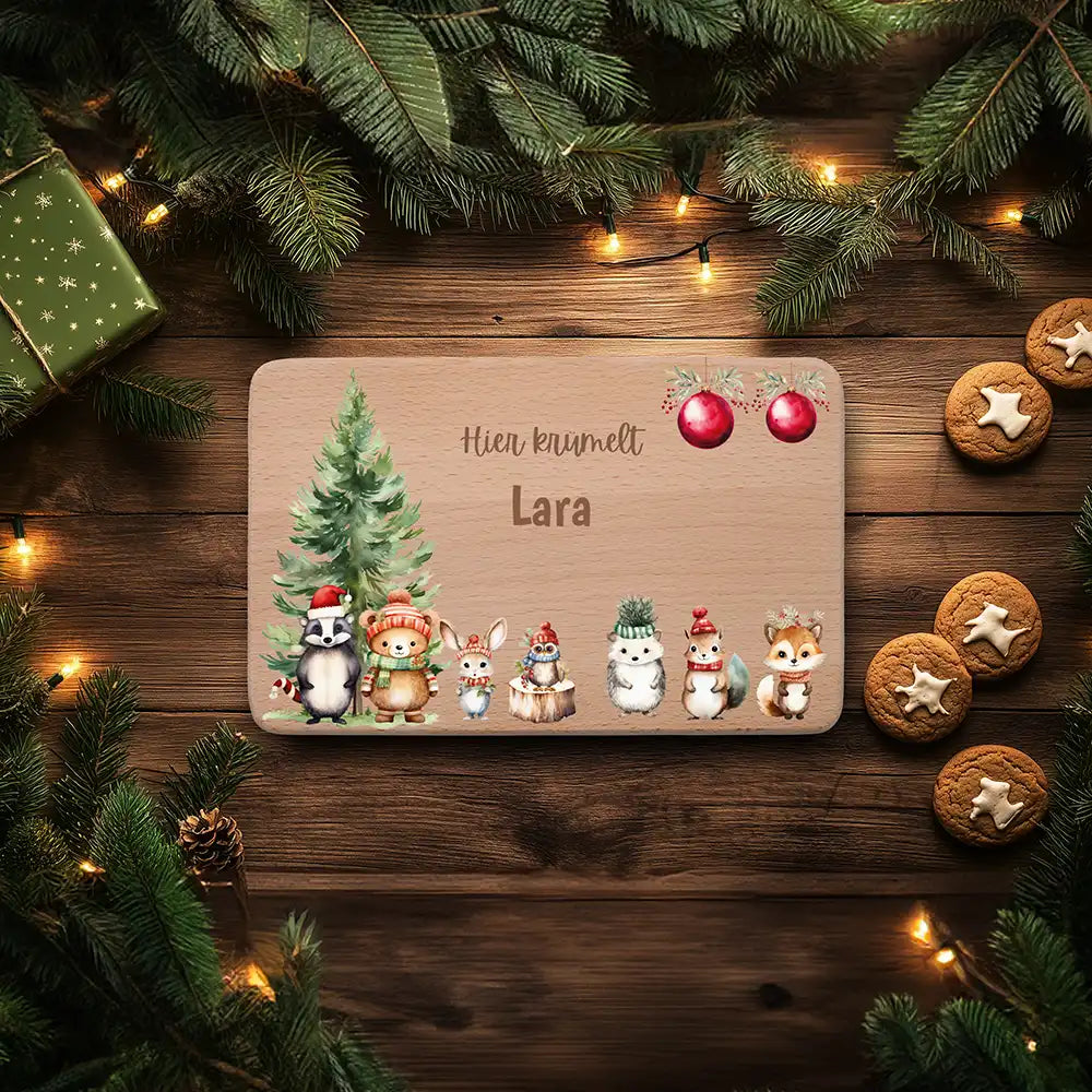 Frühstücksbrettchen Weihnachten - Tierfamilie