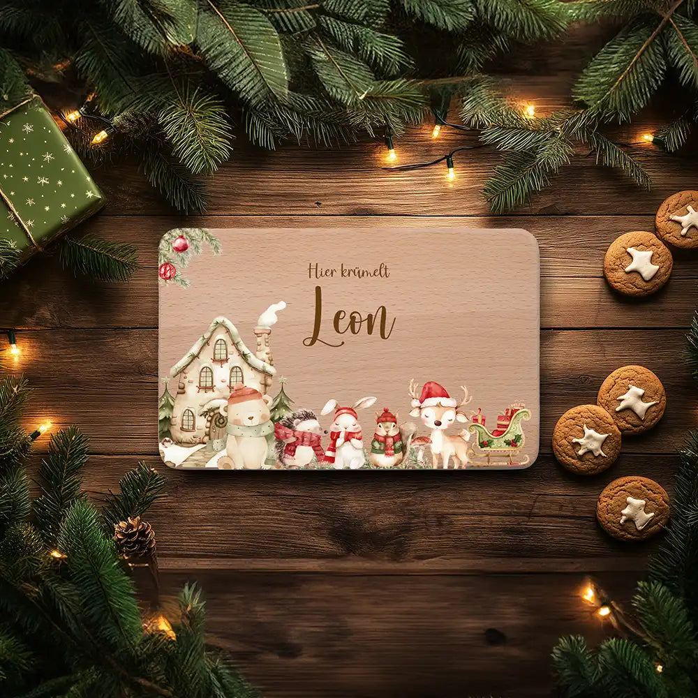 Weihnachts-Set Frühstücksbrettchen + Emaille Tasse - Weihnachtsglück