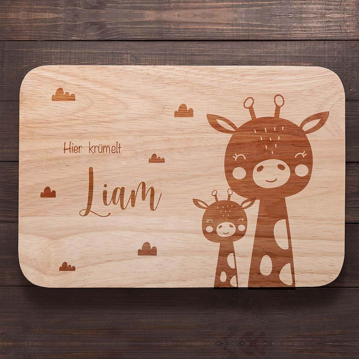 Personalisiertes Frühstücksbrettchen Giraffe Klein und Groß