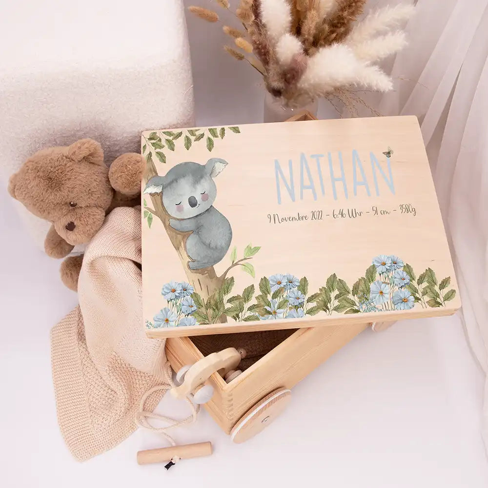 Spielzeugkiste mit Rädern personalisiert - Koala