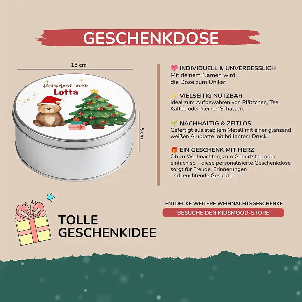 Keksdose aus Metal personalisiert - Weihnachtsbär