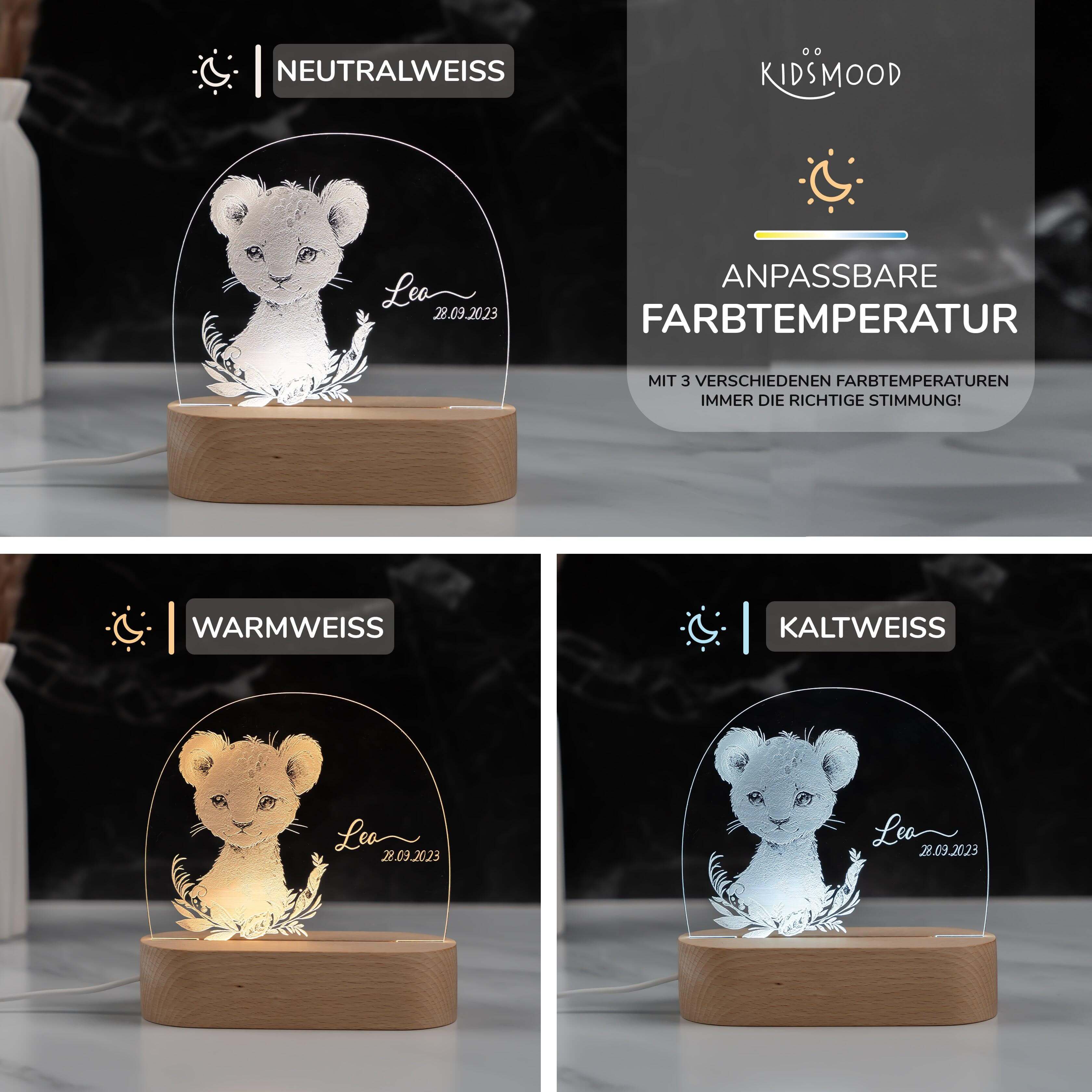 Personalisierte Nachtlampe für Kinder - Baby Löwe - Name und Geburtsdatum