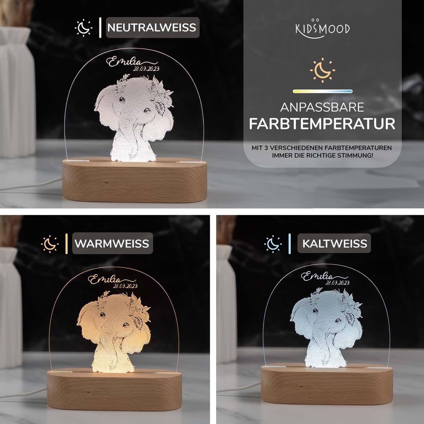 Personalisierte Nachtlampe für Kinder - Elefant - Name und Geburtsdatum