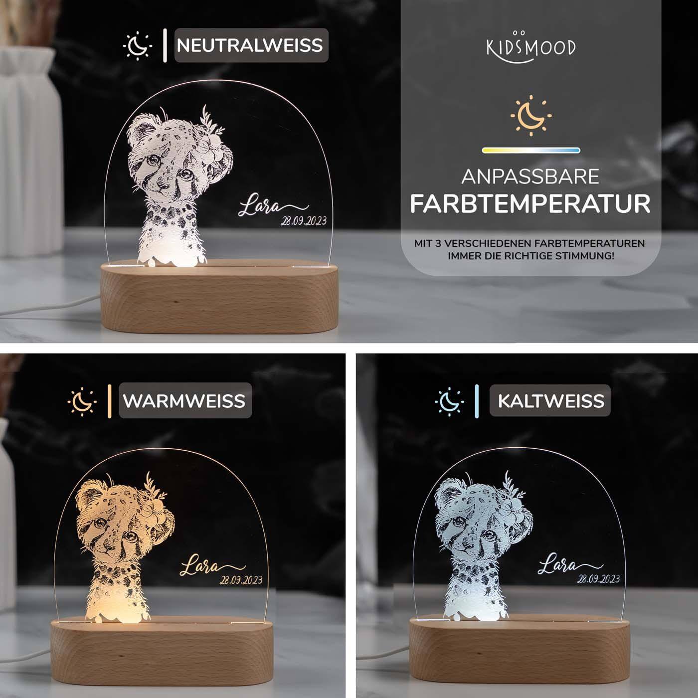 Personalisierte Nachtlampe für Kinder - Baby Leopard - Name und Geburtsdatum