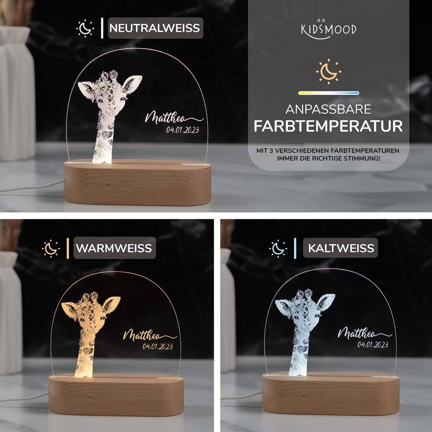Personalisierte Nachtlampe für Kinder - Girafe - Name und Geburtsdatum