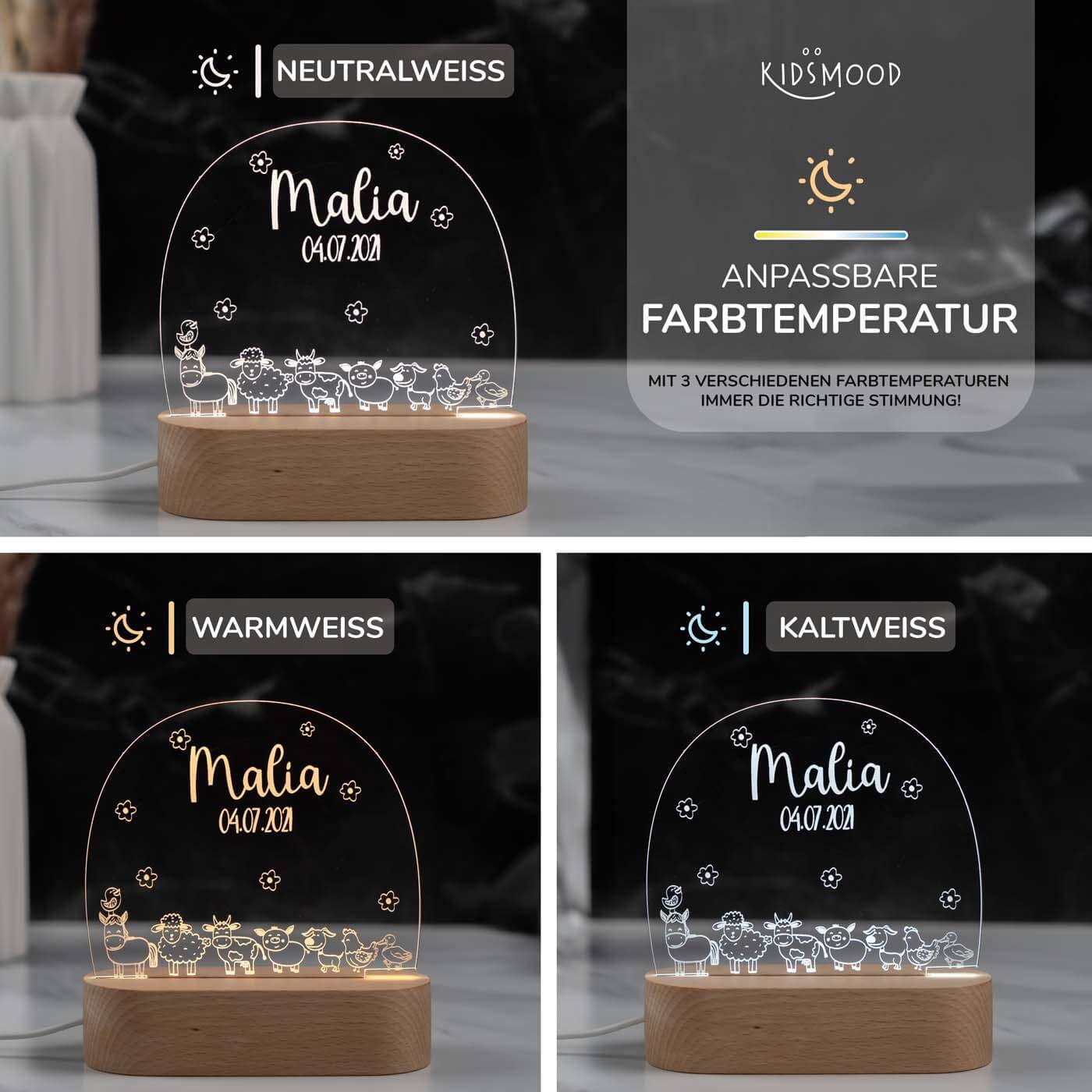 Personalisierte Nachtlampe für Kinder - Bauernhof - Name und Geburtsdatum
