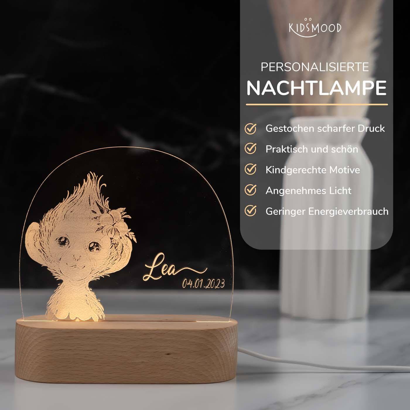 Personalisierte Nachtlampe für Kinder - Baby Affe - Name und Geburtsdatum