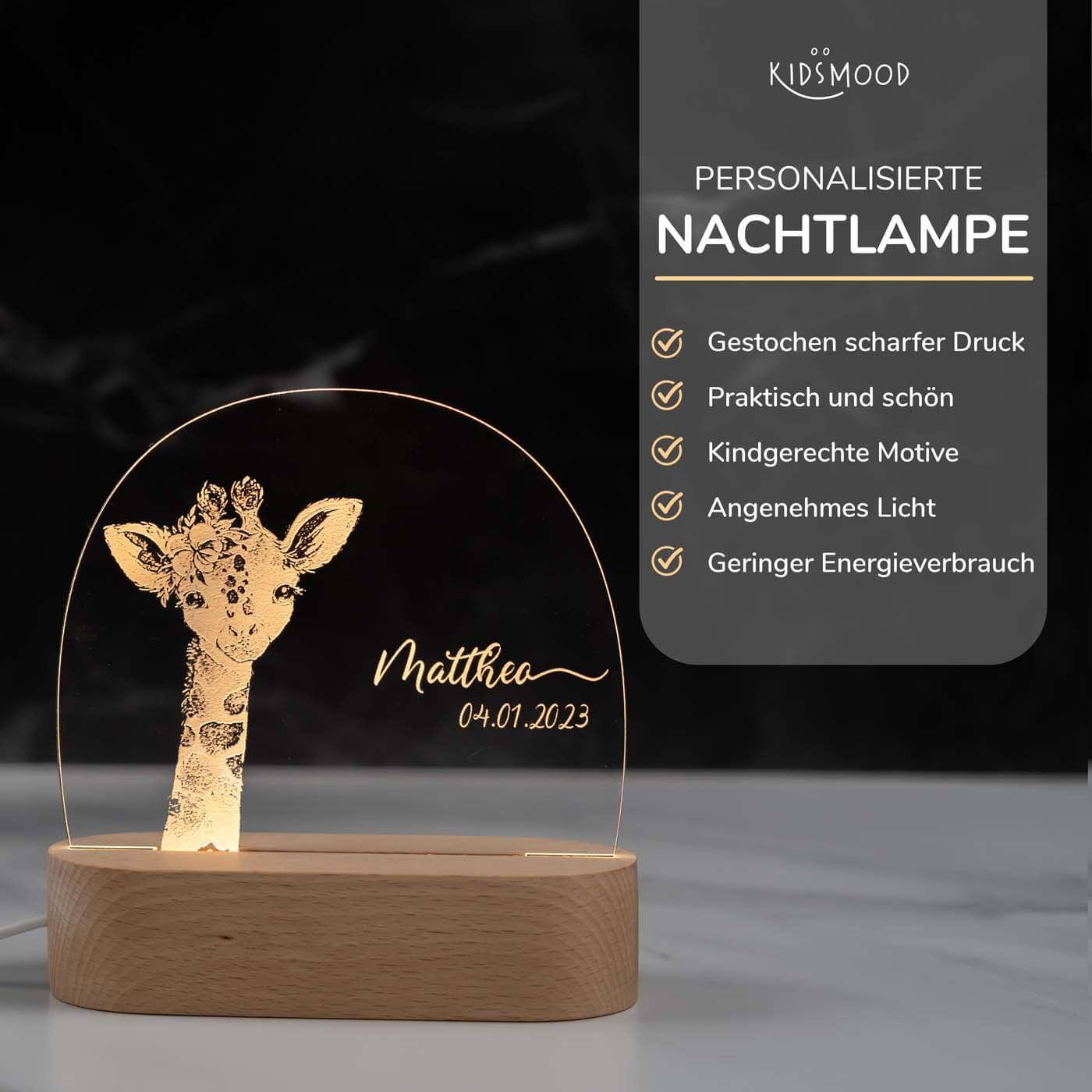Personalisierte Nachtlampe für Kinder - Girafe - Name und Geburtsdatum