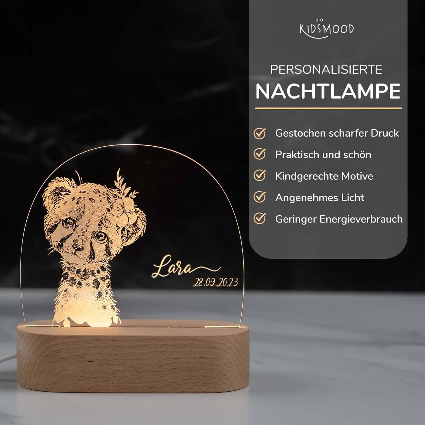 Personalisierte Nachtlampe für Kinder - Baby Leopard - Name und Geburtsdatum