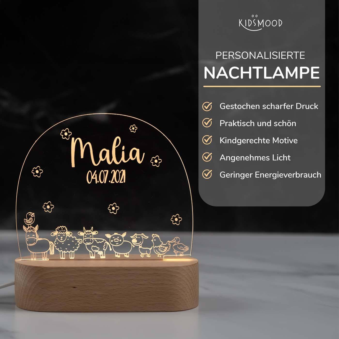 Personalisierte Nachtlampe für Kinder - Bauernhof - Name und Geburtsdatum