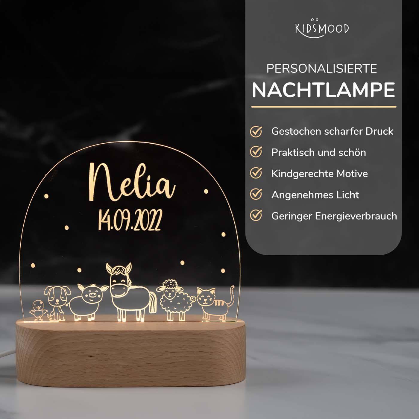 Personalisierte Nachtlampe für Kinder - Bauernhof - Name und Geburtsdatum