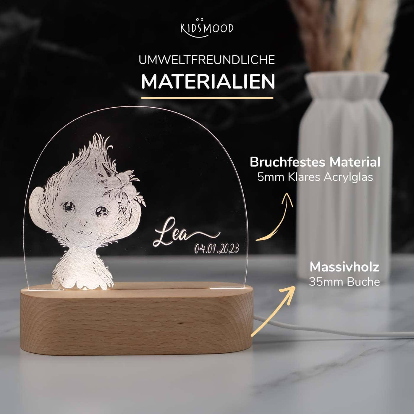 Personalisierte Nachtlampe für Kinder - Baby Affe - Name und Geburtsdatum