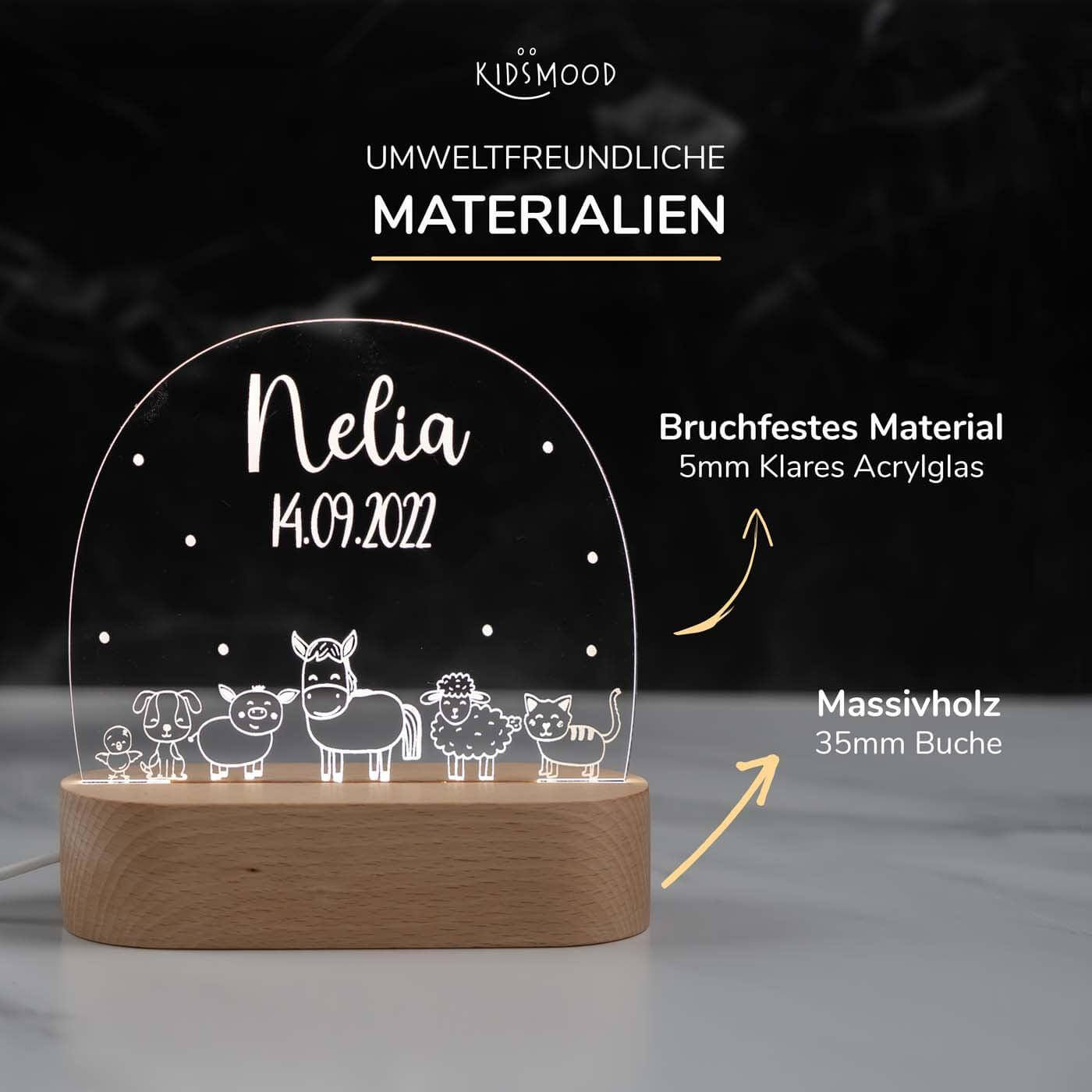 Personalisierte Nachtlampe für Kinder - Bauernhof - Name und Geburtsdatum