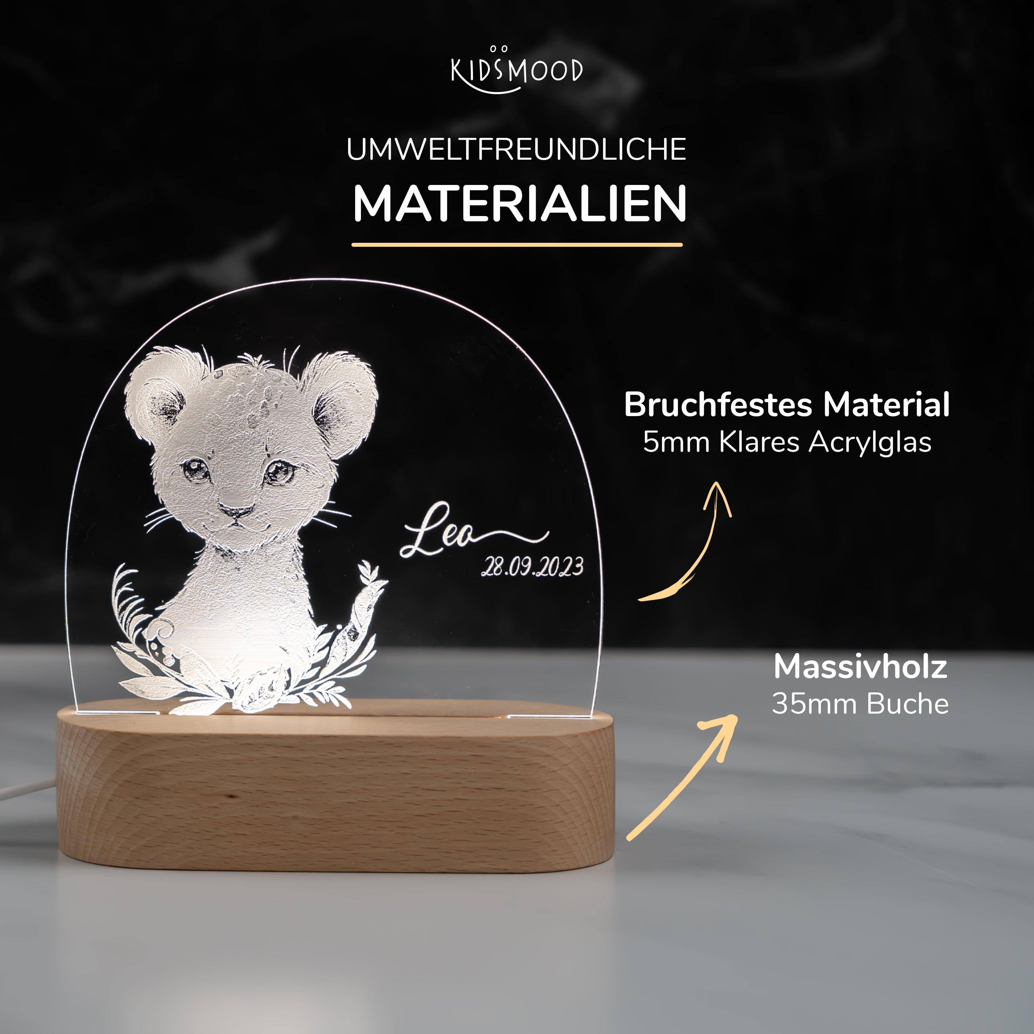 Personalisierte Nachtlampe für Kinder - Baby Löwe - Name und Geburtsdatum