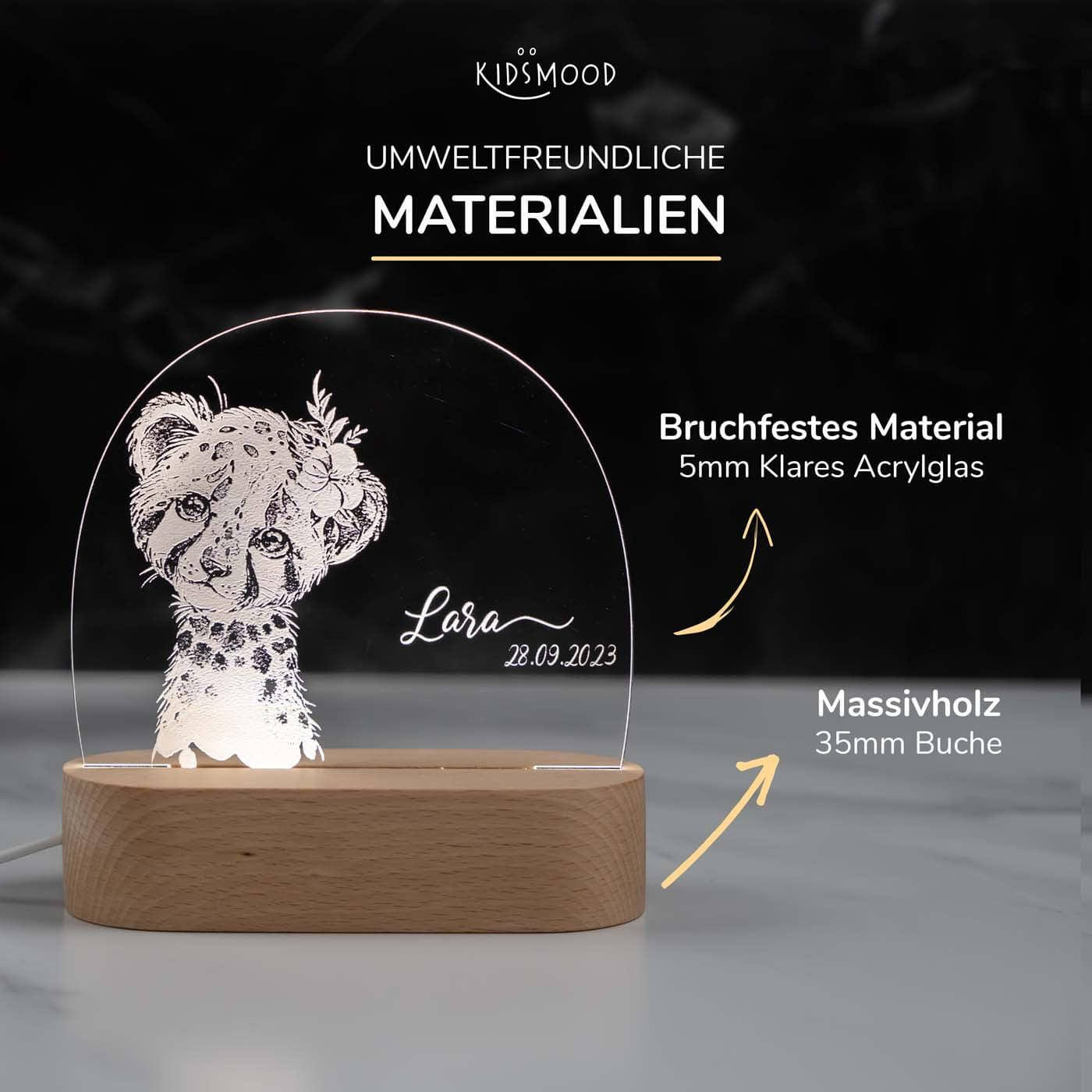 Personalisierte Nachtlampe für Kinder - Baby Leopard - Name und Geburtsdatum