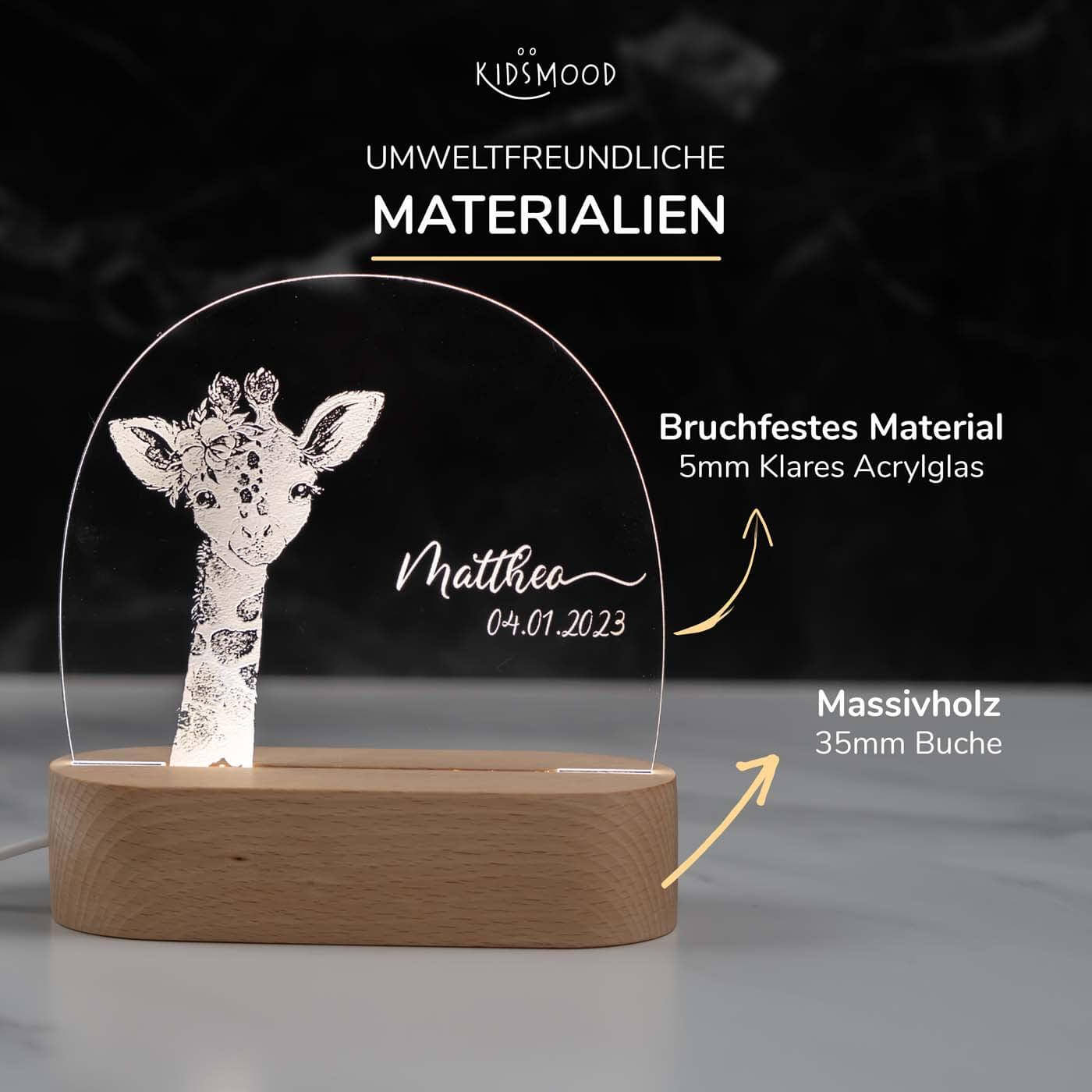 Personalisierte Nachtlampe für Kinder - Girafe - Name und Geburtsdatum