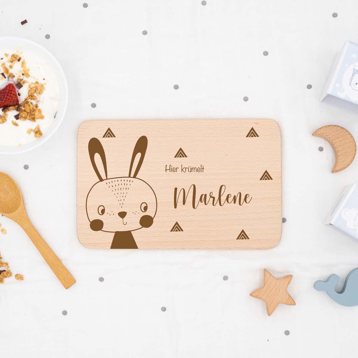 handcrafted breakfast board with rabbit engraving