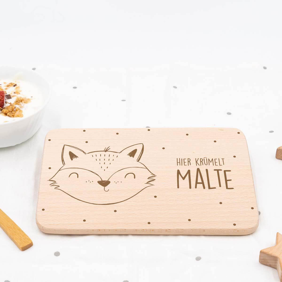 Personalisiertes Frühstücksbrettchen Fröhlicher Fuchs