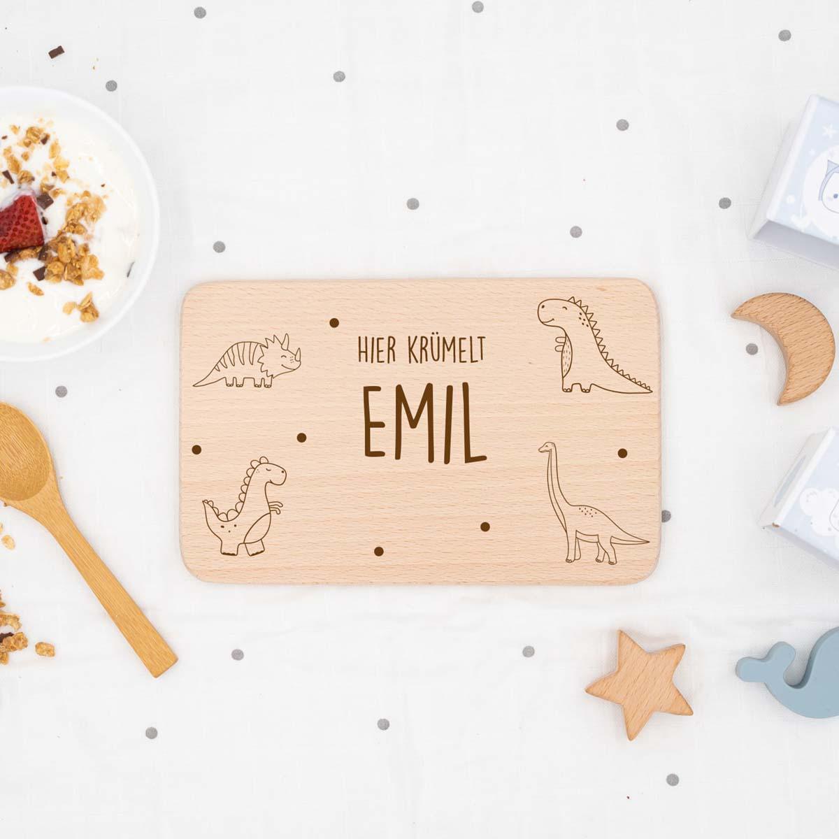 Personalisiertes Frühstücksbrettchen Dino