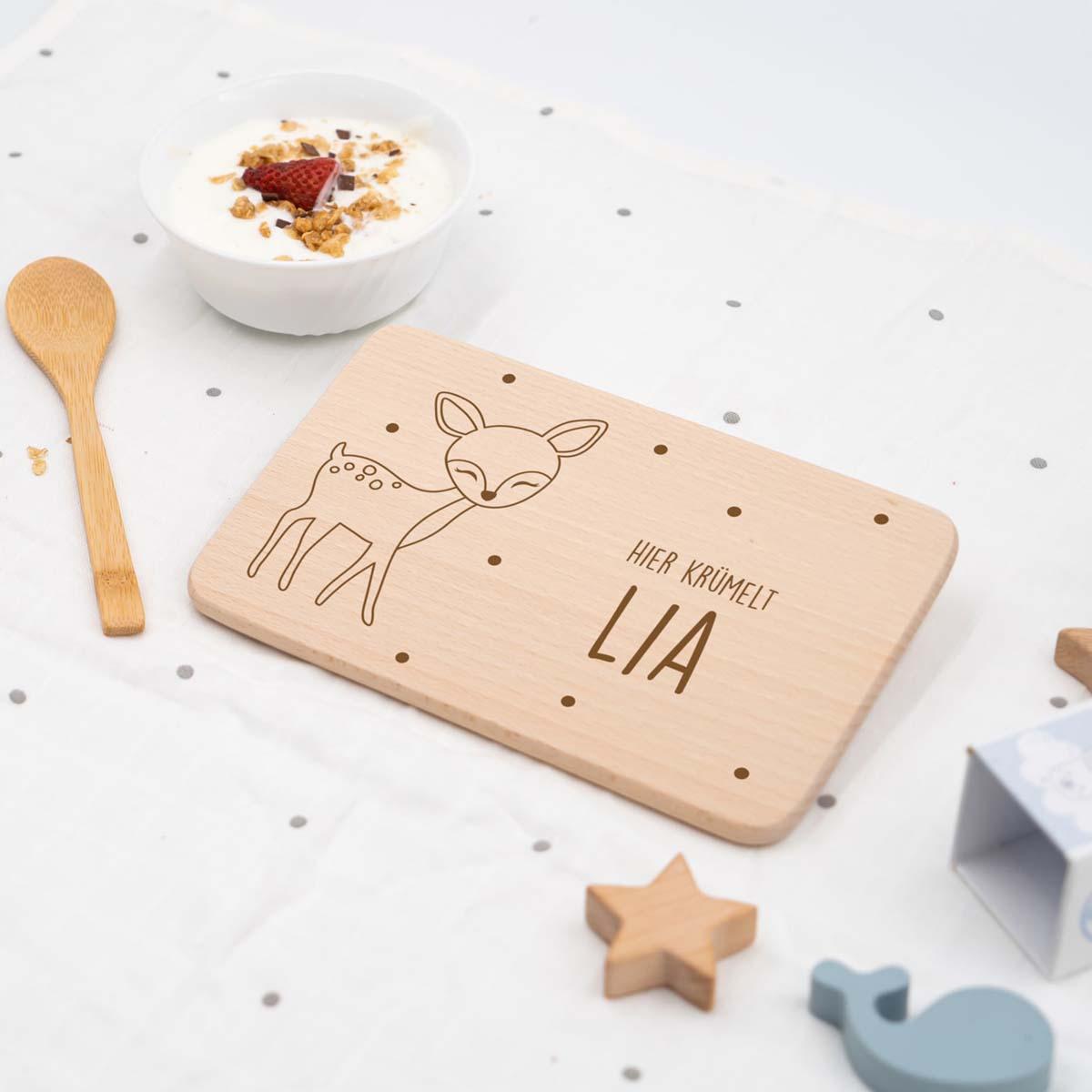 engraved breakfast board with deer and custom name