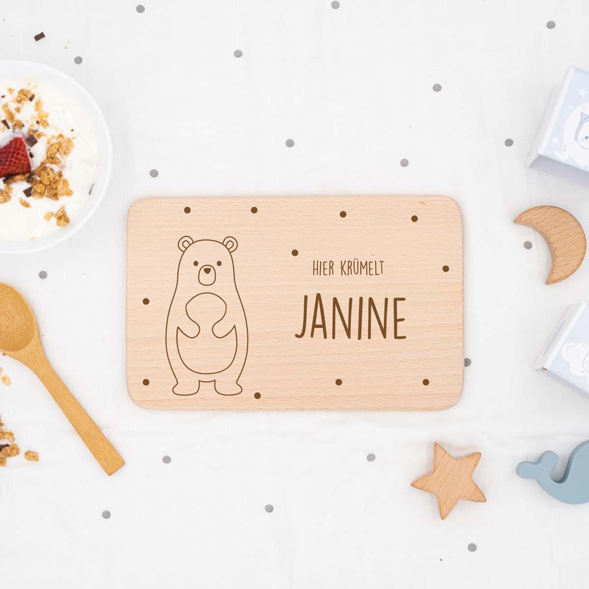 custom bear design on wooden breakfast board
