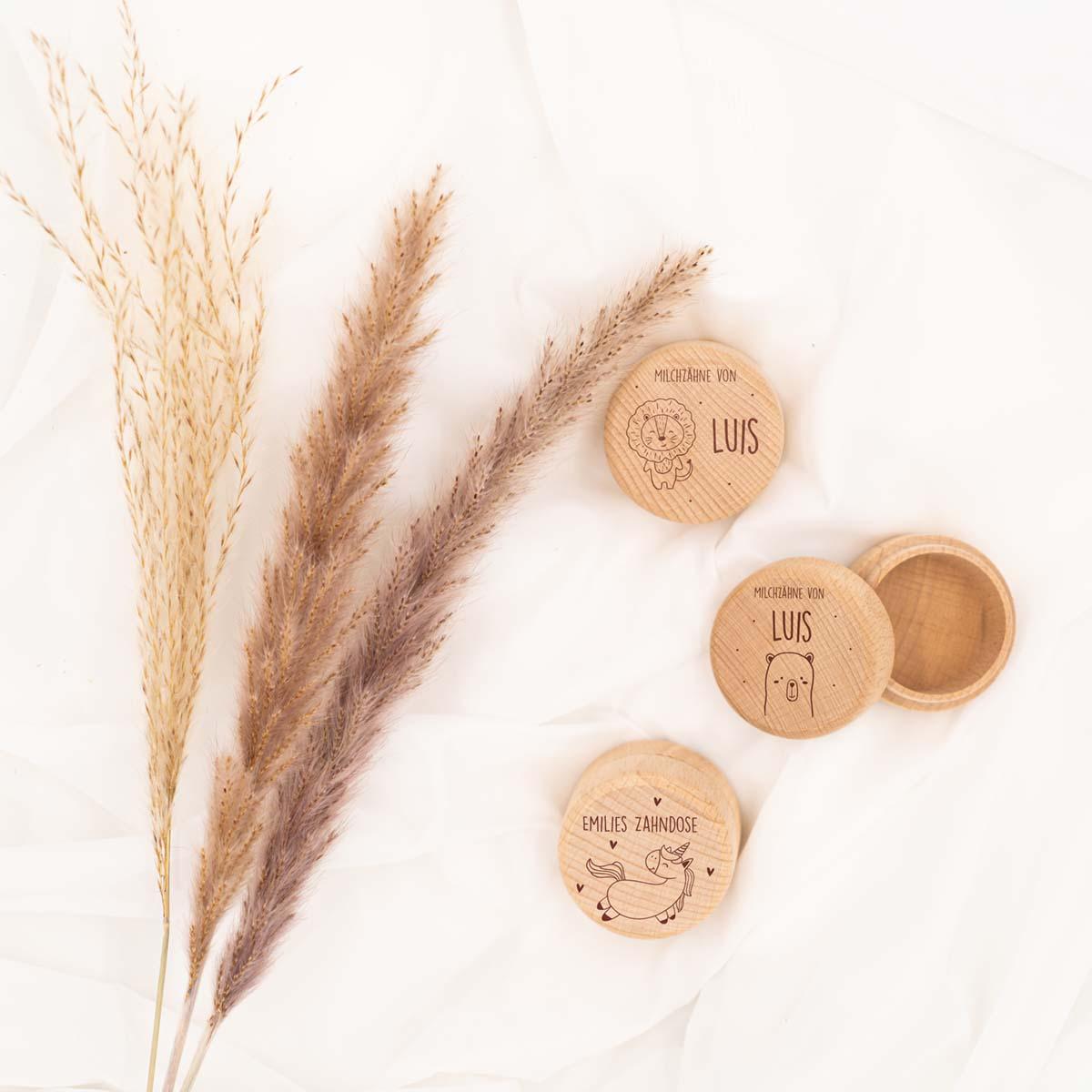 Milchzahndose personalisiert aus Holz