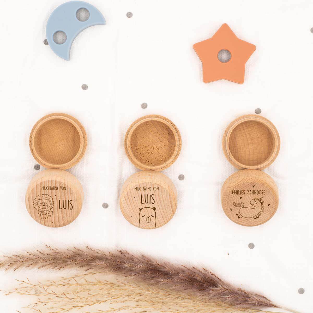 Milchzahndose personalisiert aus Holz