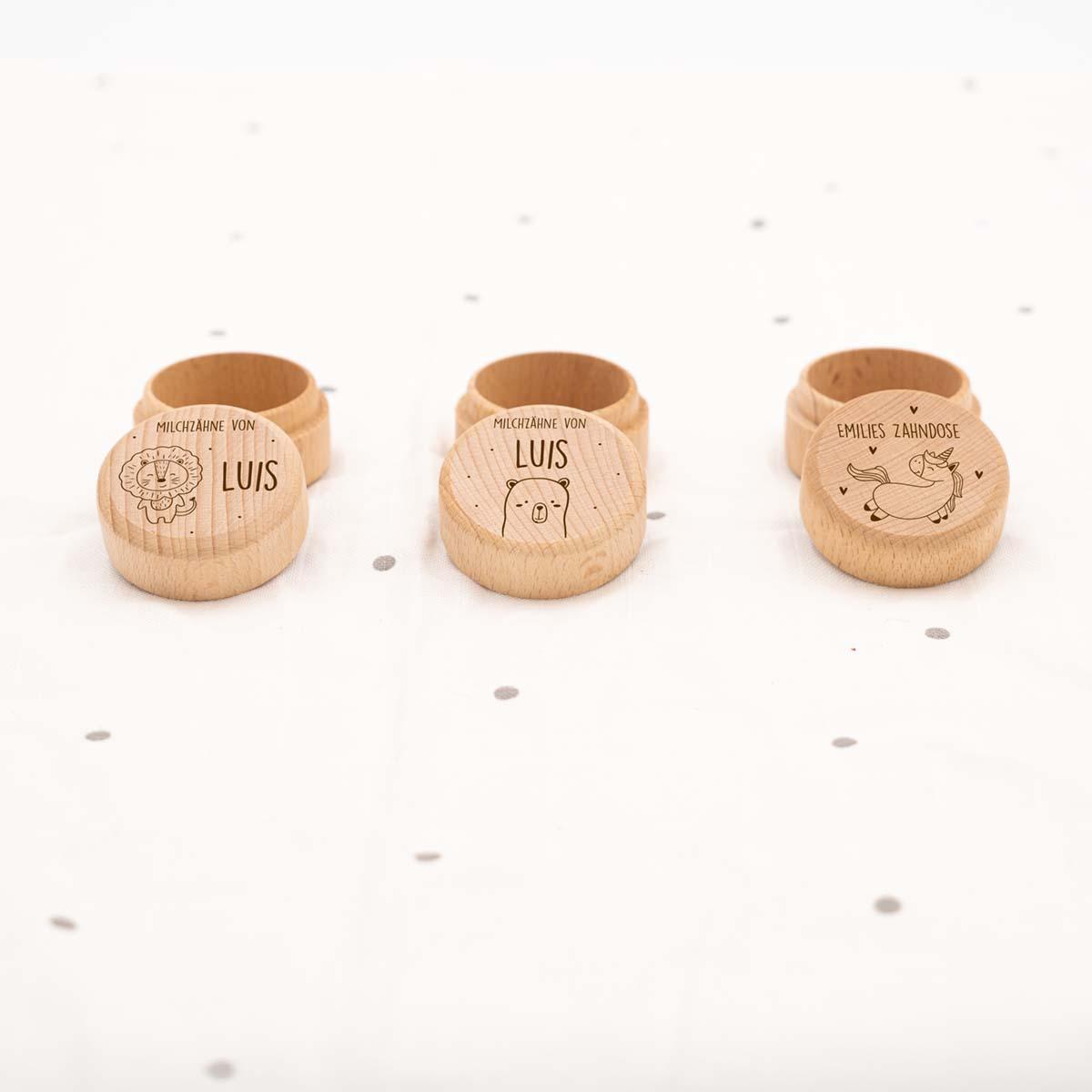 Milchzahndose personalisiert aus Holz