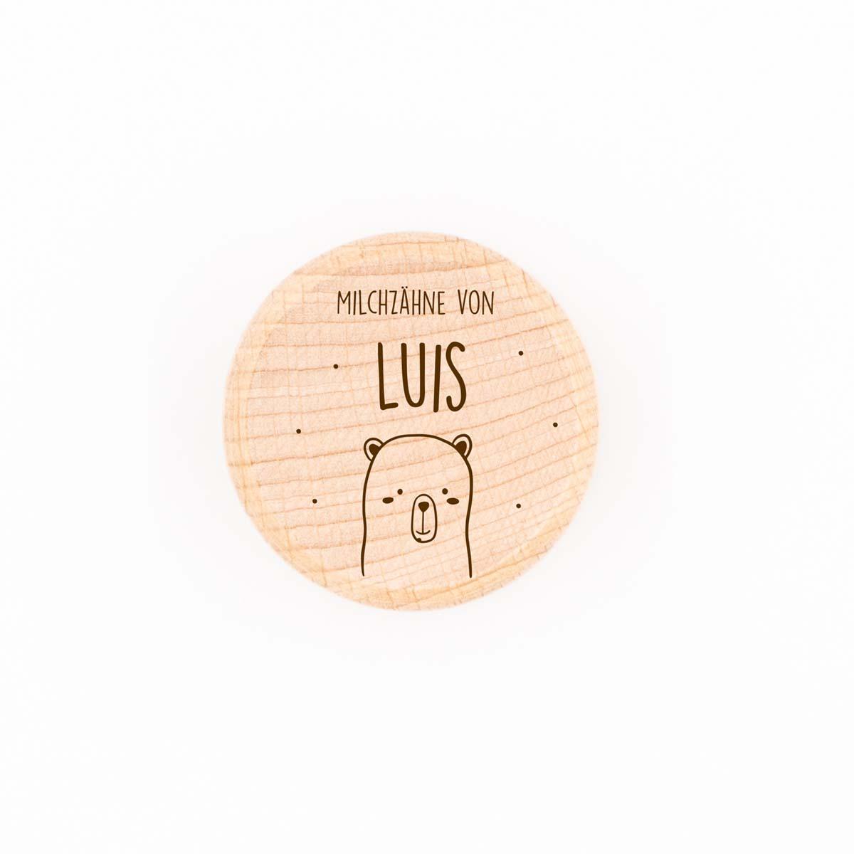 Milchzahndose personalisiert aus Holz