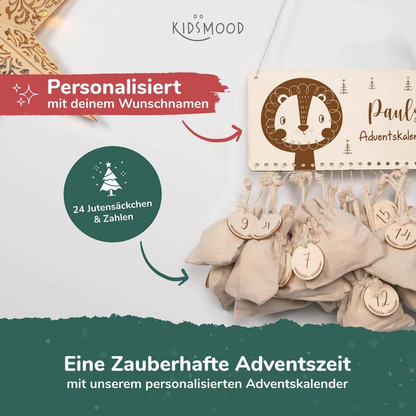 engraved advent calendar with lion and custom name