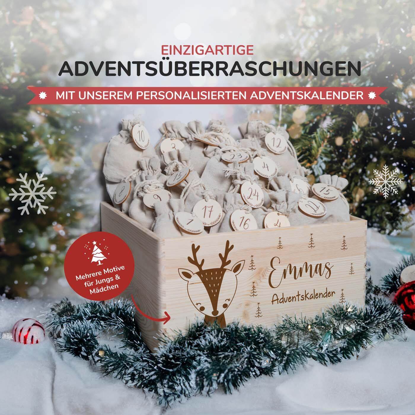 Personalisierter Adventskalender zum befüllen Elch