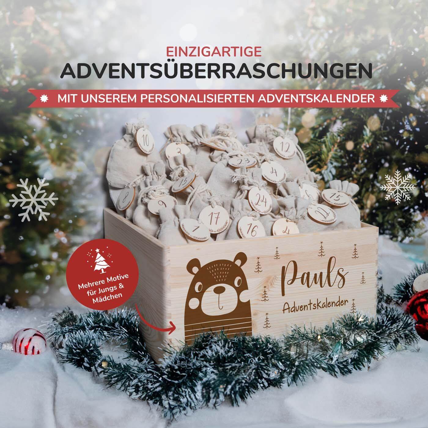Personalisierter Adventskalender zum befüllen Bär