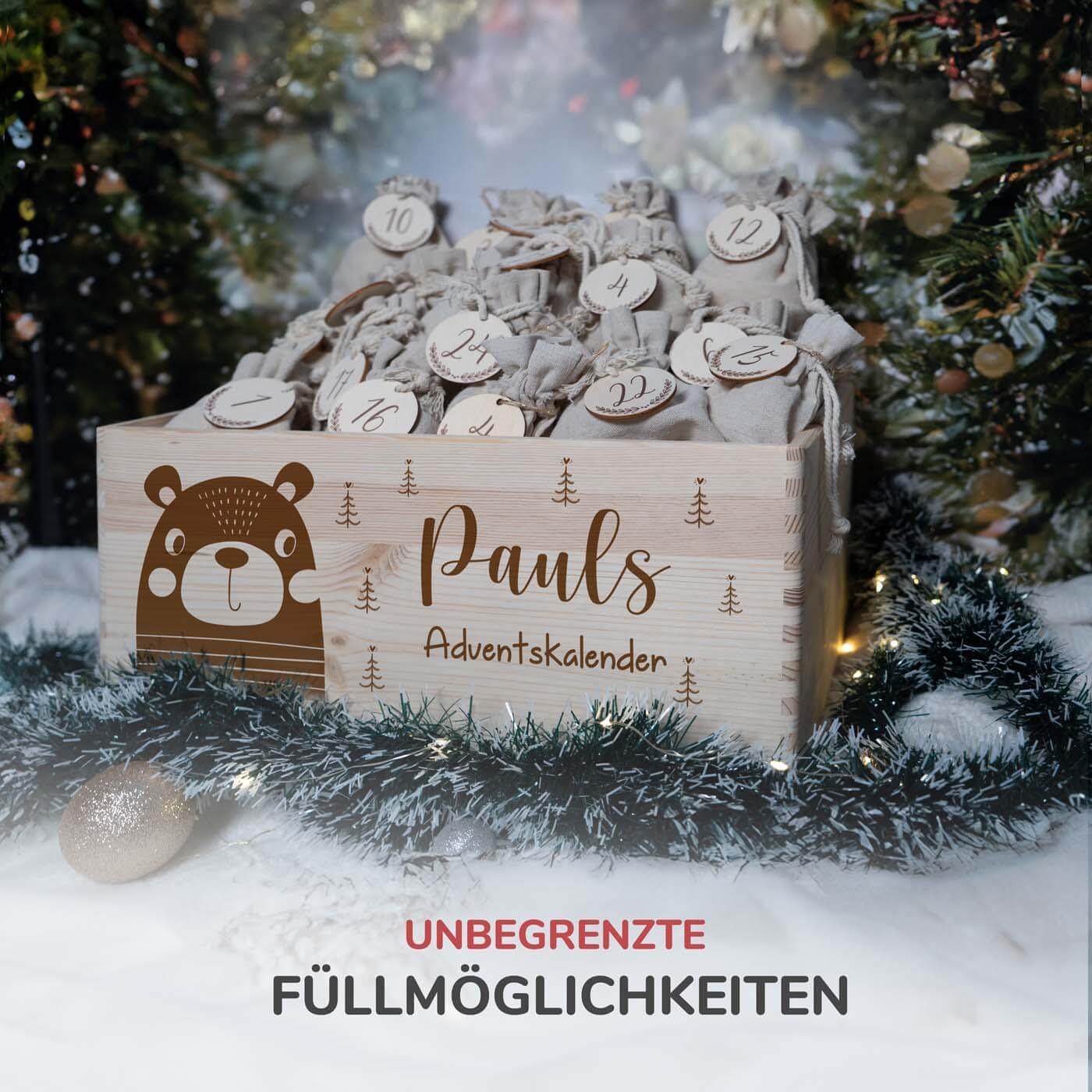 Personalisierter Adventskalender zum befüllen Bär