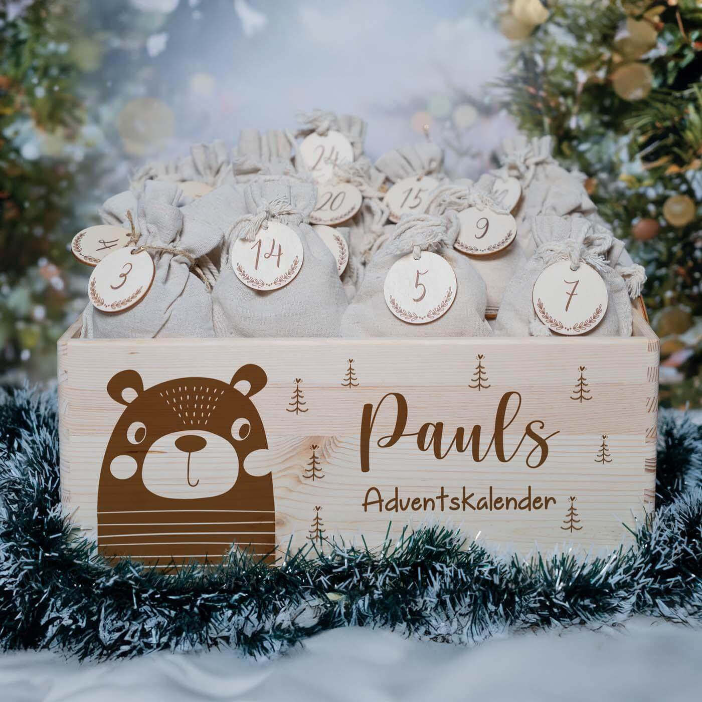 Personalisierter Adventskalender zum befüllen Bär