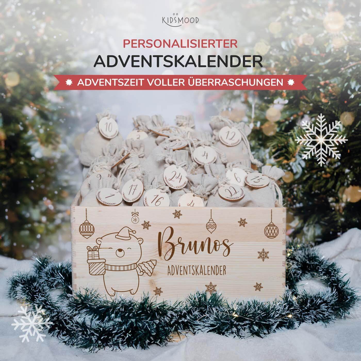 hochwertiger adventskalender mit chrismas baby bÀr personalisiert