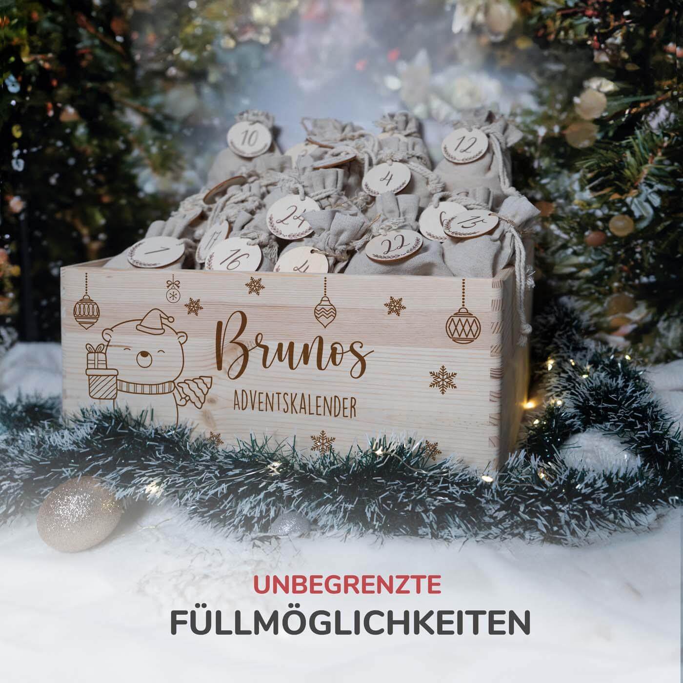 Personalisierter Adventskalender zum befüllen Baby Bär