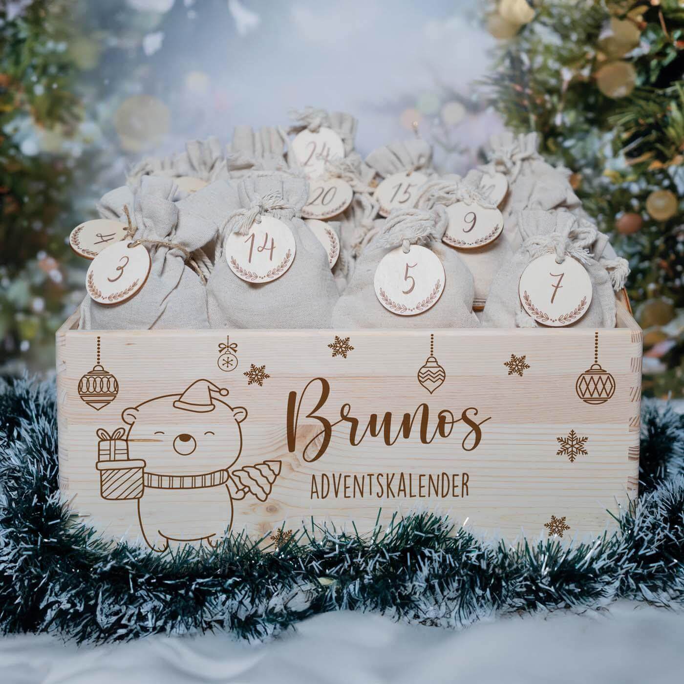 Personalisierter Adventskalender zum befüllen Baby Bär