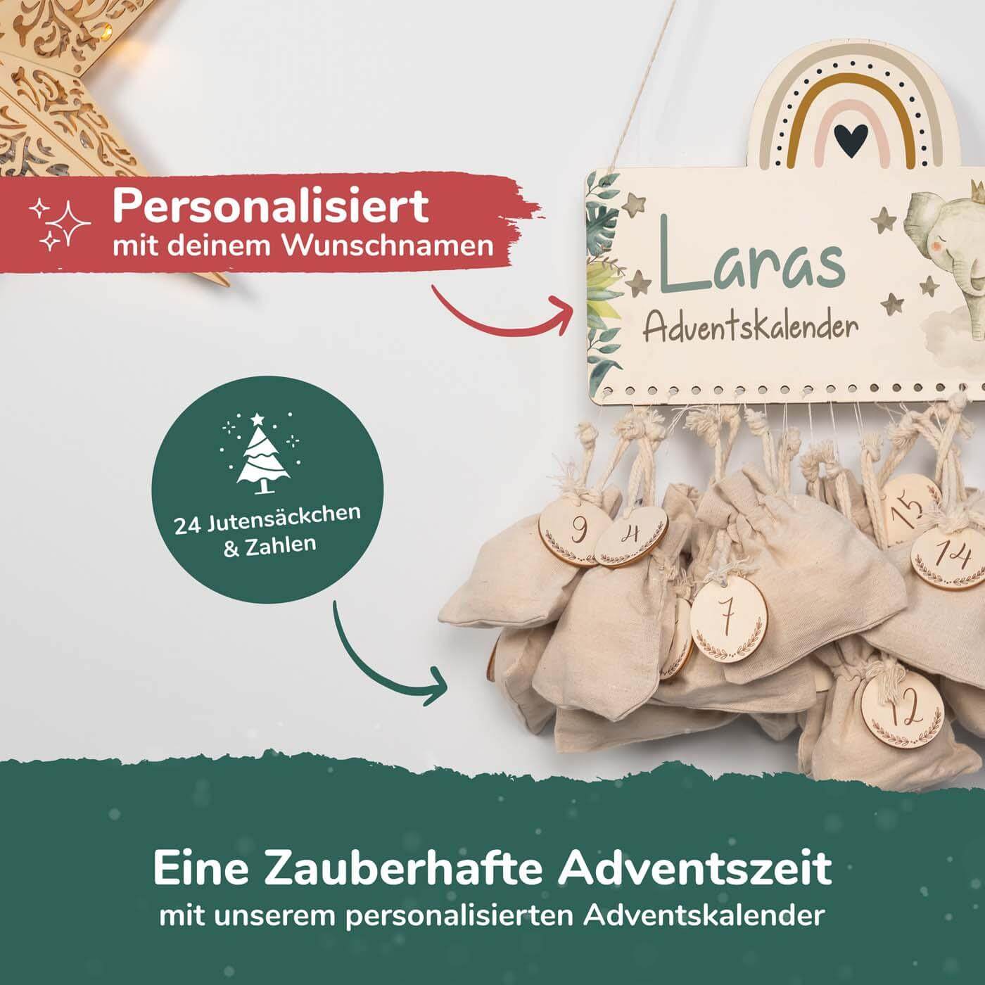 engraved advent calendar with elephant and custom name